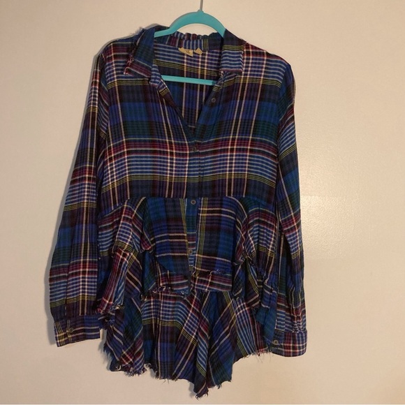 True Craft Women's Plaid Top with Peplum | Distressed Details | Fun & Swingy - Picture 1 of 12